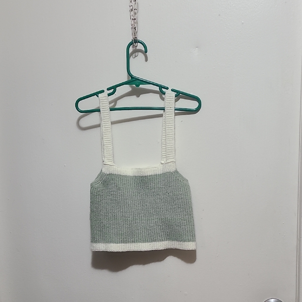 Gray and White Knit Crop Top